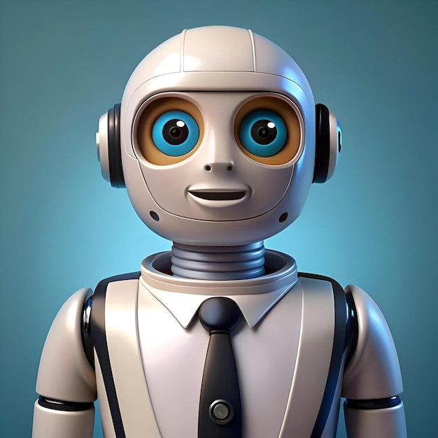 Photo a friendly cartoon style robot wearing a white shirt and black tie ready to assist with your next project