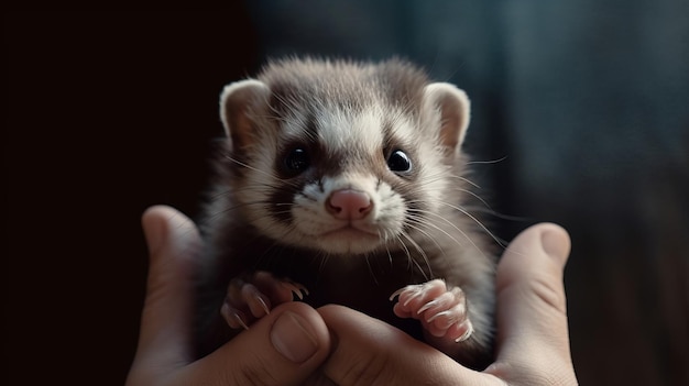 A friendly ferret nuzzling its owners hand AI generated