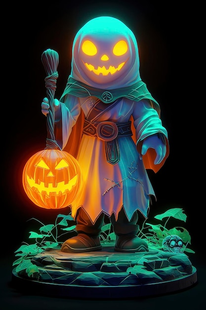 Friendly Ghost with Jackolantern and Staff