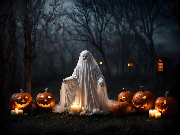 Friendly ghosts celebrating a Halloween night