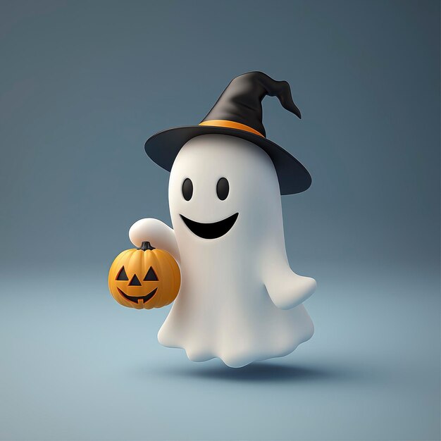 Friendly Halloween Ghost Holding a JackoLantern