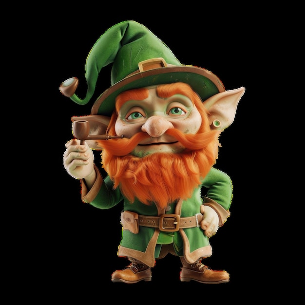 Friendly leprechaun holding a pipe in holiday attire