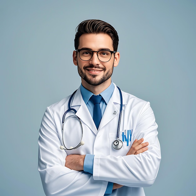 a friendly and professional handsome male doctor portrait picture of a medical or hospital doctor