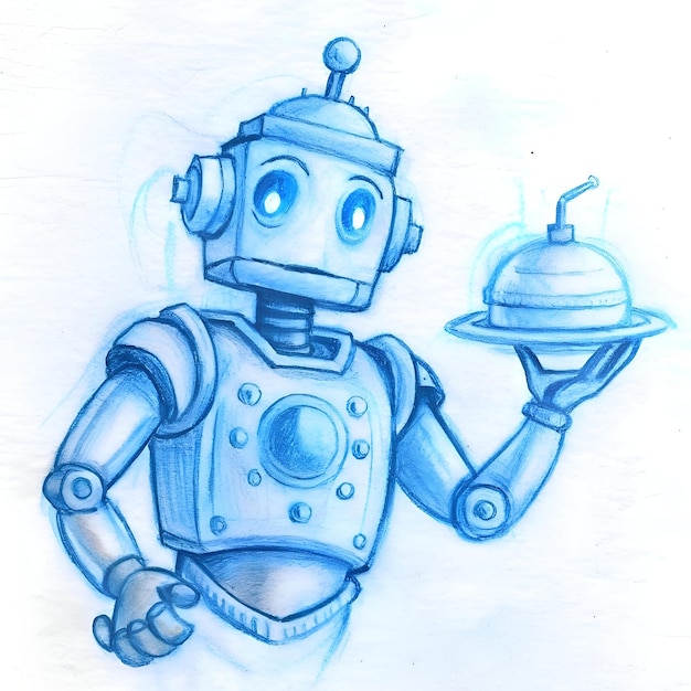 Photo a friendly robot waiter holds a cloche high ready to serve with a smile