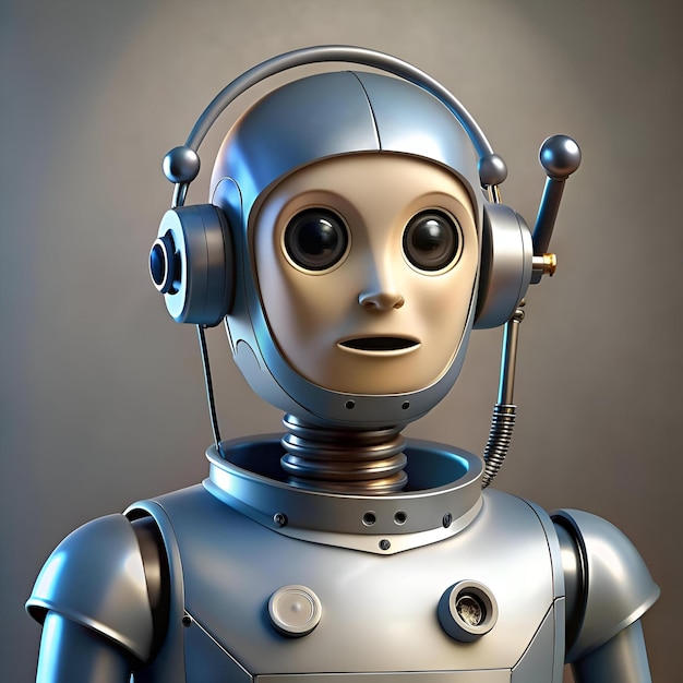 A friendly robot with a headset ready to connect and communicate