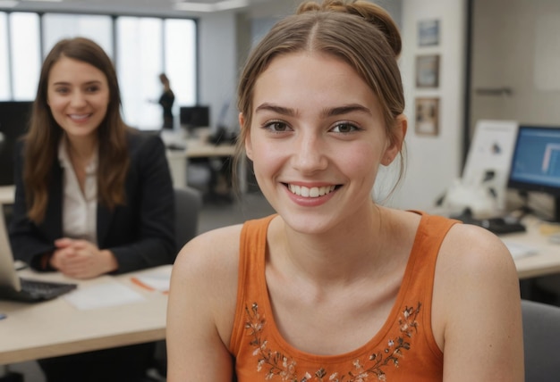 Friendly student smiling at the camera in a classroom