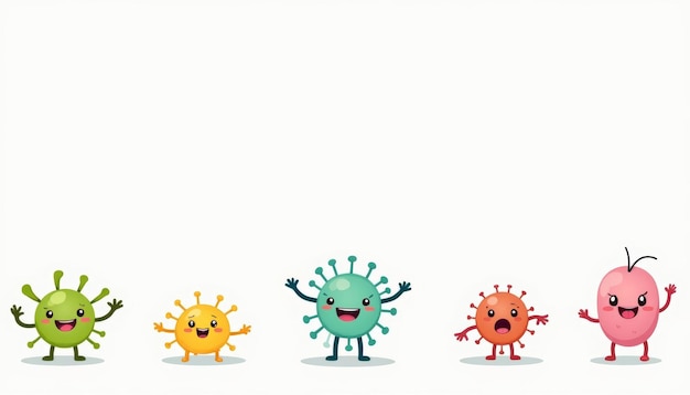 Photo friendly viruses in a row ready to spread joy