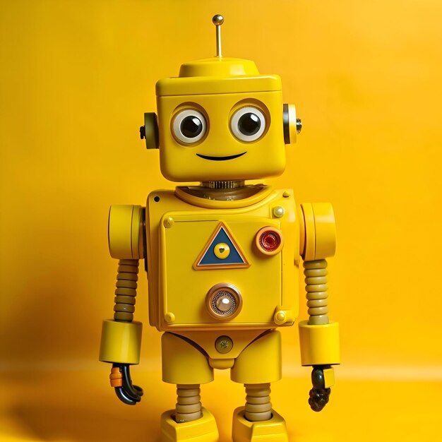 A friendly yellow robot with a cheerful smile perfect for childrens books educational materials or fun tech themed designs