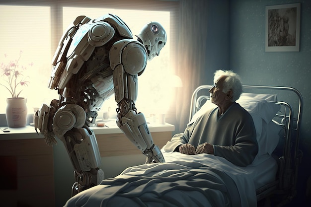 Friendlylooking robots assist the elderly in looking and feeling good In the future technology is used to see the elderly Generative Ai