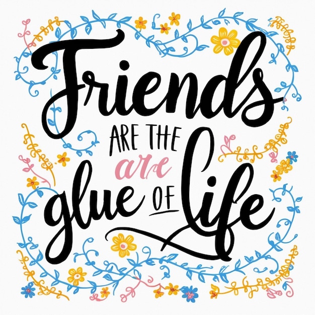 Photo friends are the glue of life inspirational typography and calligraphy vector with ornaments