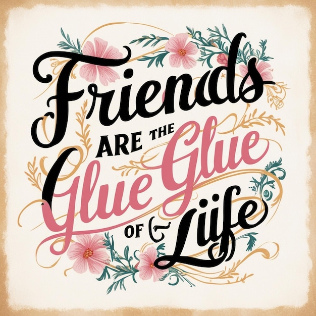 Photo friends are the glue of life inspirational typography and calligraphy vector with ornaments