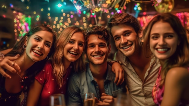 Friends at a bar with a glass of champagne