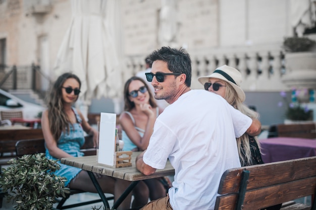 Friends on a café's terrace