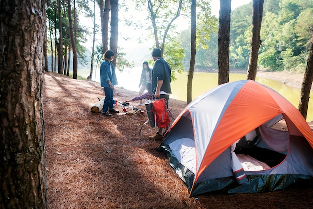 Friends at a campsite