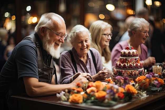 Friends celebrate unique cake competition generative IA