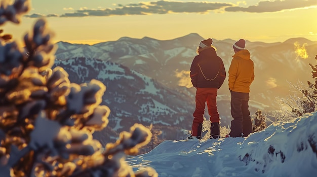 Friends celebrating the beginning of winter in the mountains