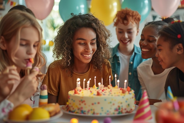 Photo friends celebrating a birthday party