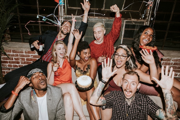 Friends celebrating at a birthday party