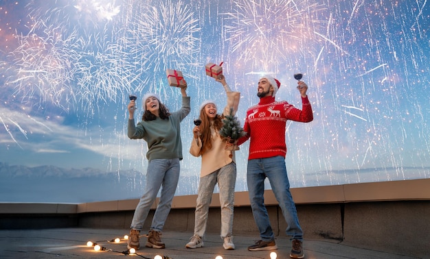 Friends celebrating Christmas