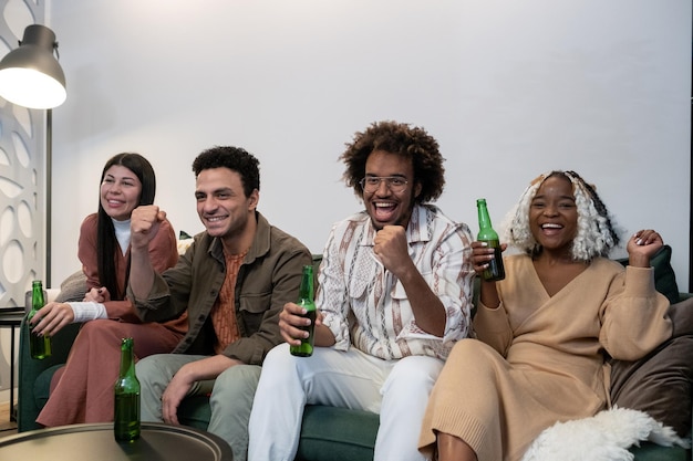 Friends cheering for sport team