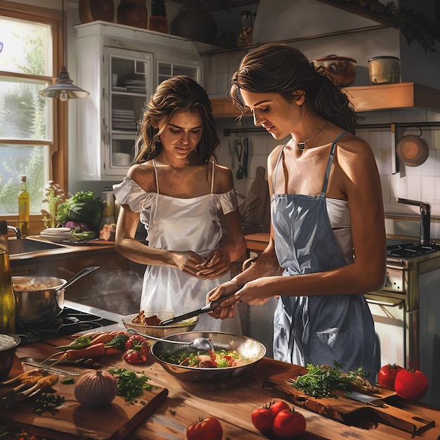 Friends Cooking a Meal Together in a WellEquipped Kitchen