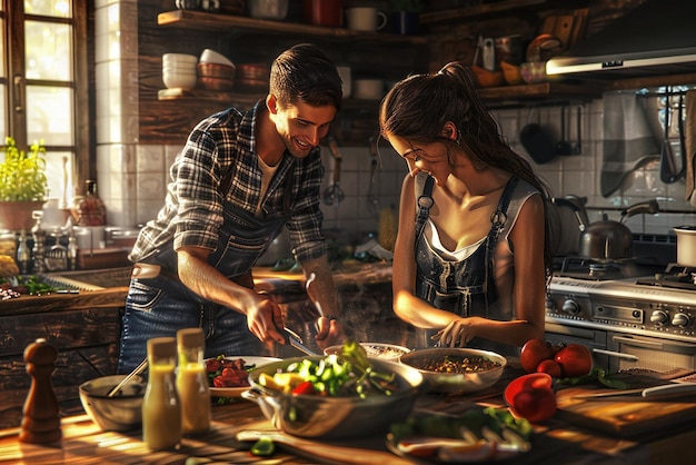 Friends Cooking a Meal Together in a WellEquipped Kitchen