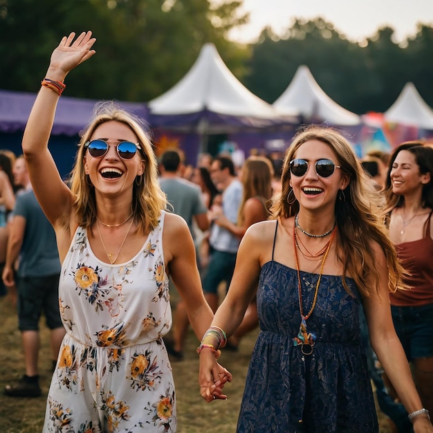 Friends Dancing Joyfully at a Music Festival