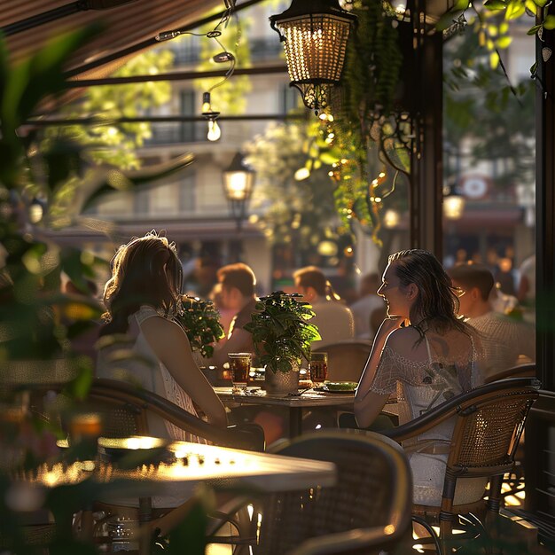 Friends Dining at an Outdoor Caf