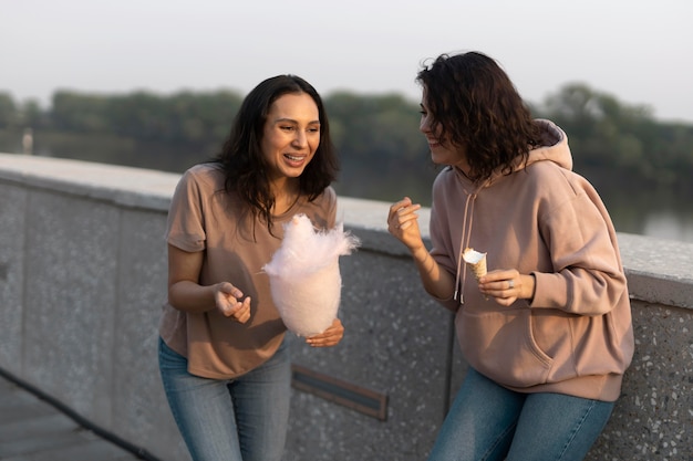 Friends eating street food