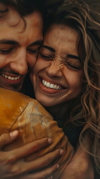 Photo friends embracing with joyful smiles