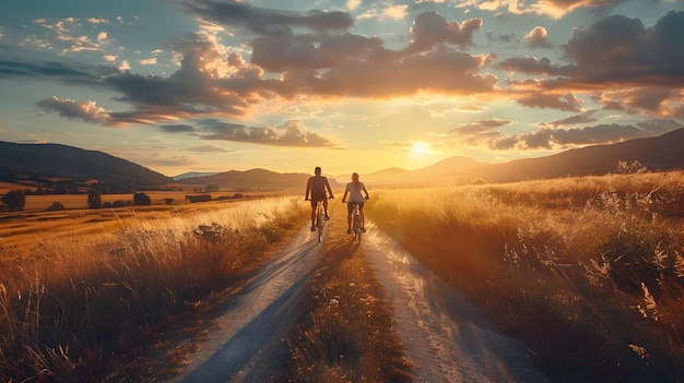 Friends Enjoying Bicycle Ride Through Scenic Countryside Landscape