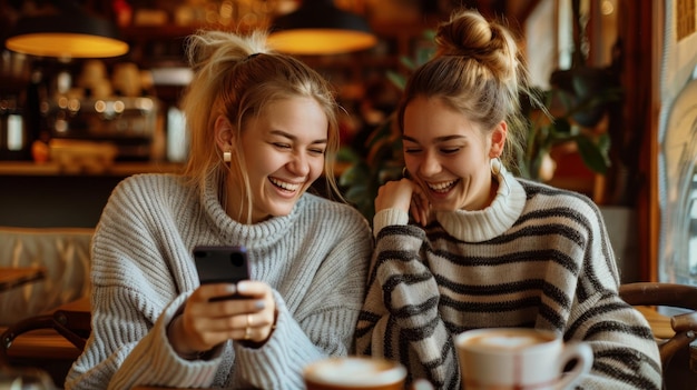 The friends enjoying coffee