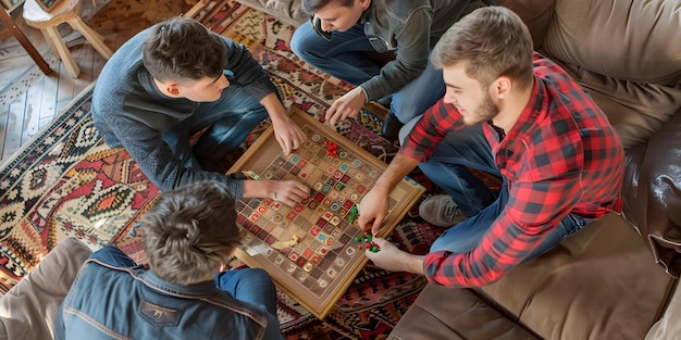 Photo friends enjoying cozy game night