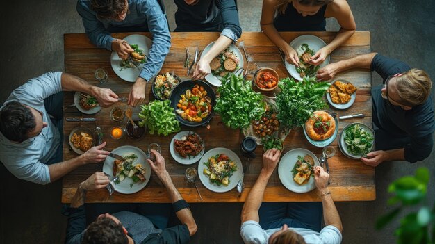 Photo friends enjoying a delicious meal together