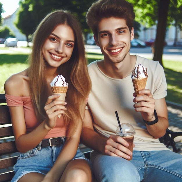 Friends enjoying ice cream at the park