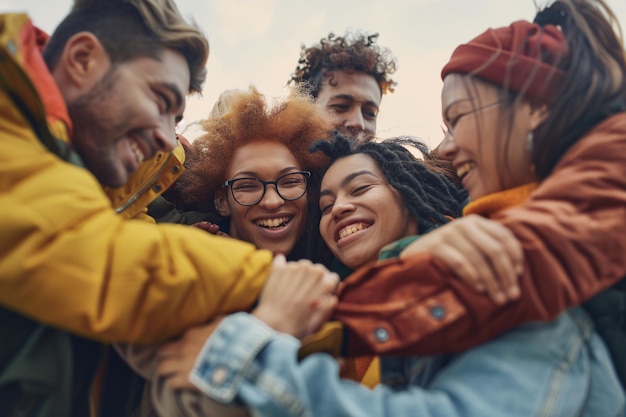 Friends enjoying outdoor activities sharing laughter and embraces