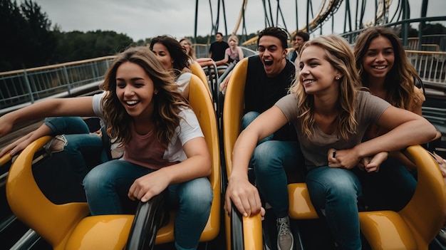 Friends enjoying a roller coaster ride