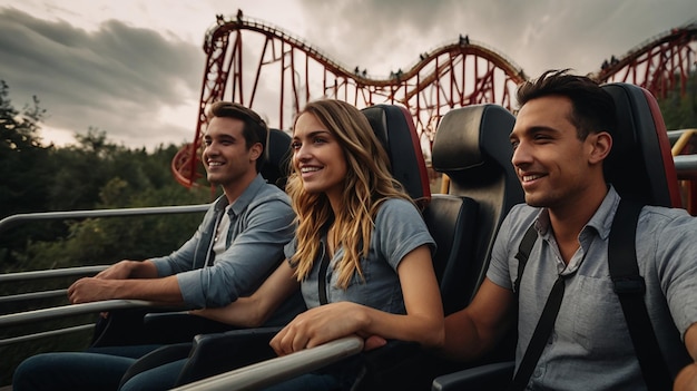 Friends enjoying a roller coaster ride