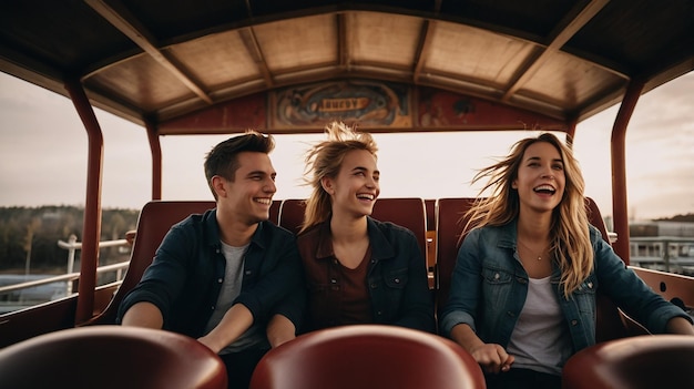 Friends enjoying a roller coaster ride