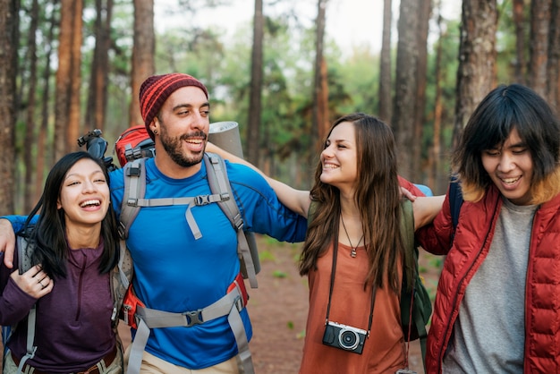 Friends Explore Nature Outdoors Concept