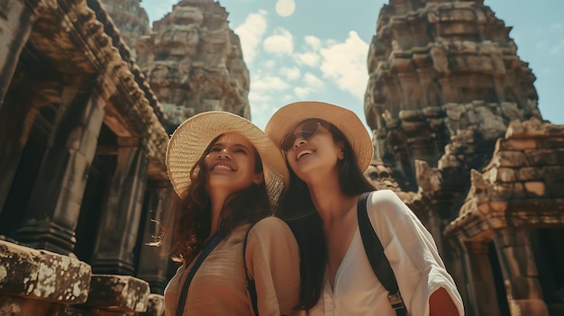 Friends Exploring Ancient Ruins Together Friends exploring ancient ruins