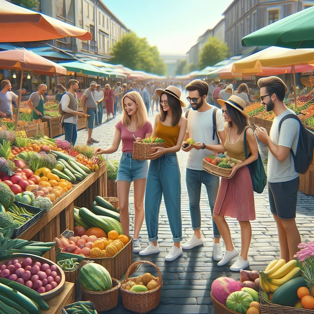 Photo friends exploring a local farmers market