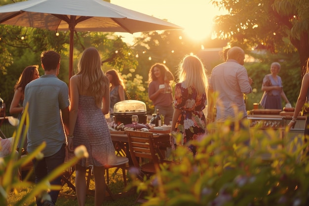 Friends and family arriving at a summer garden party