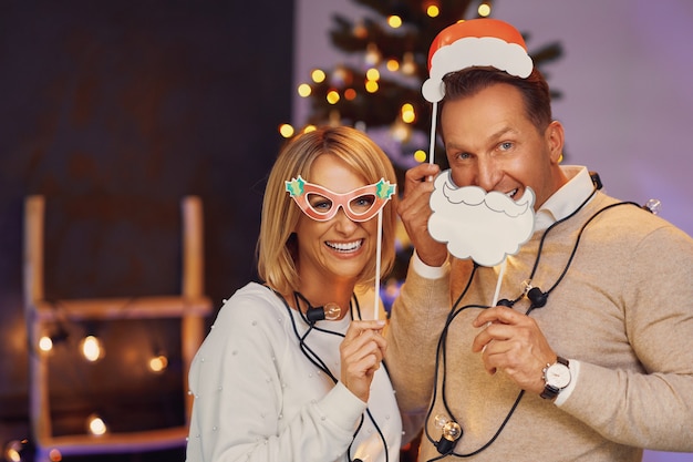 Friends or family celebrating Christmas party. High quality photo