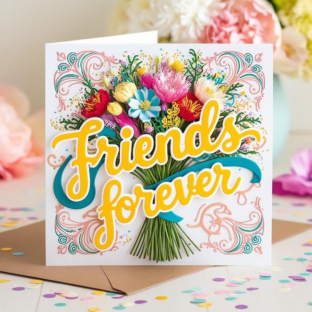 Photo friends forever card with flowers