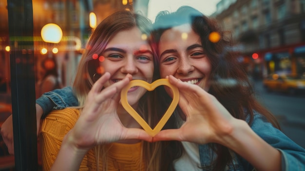 Photo friends forming heart with hands