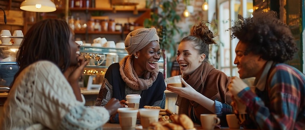 Friends from Different Cultures Hanging Out in a Coffee Shop