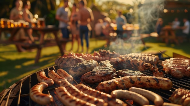 Friends gather for sunny day backyard BBQ fun