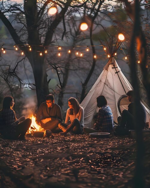 Friends Going On A Camping Trip Sitting Wallpaper