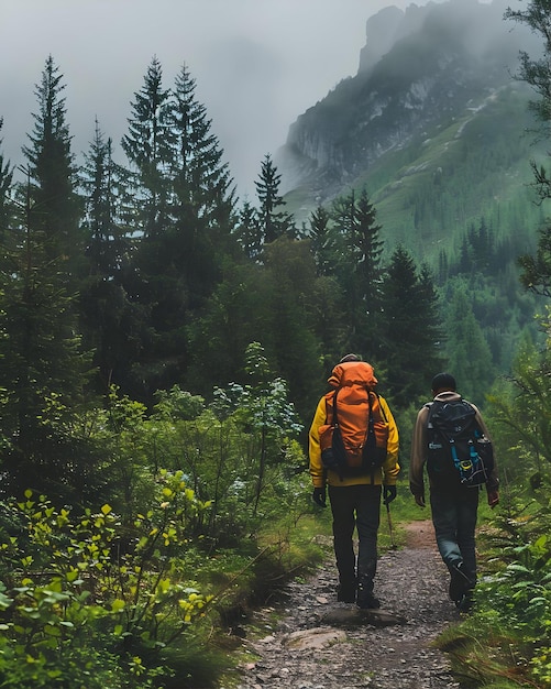 Friends Going On A Hike Exploring Nature Background